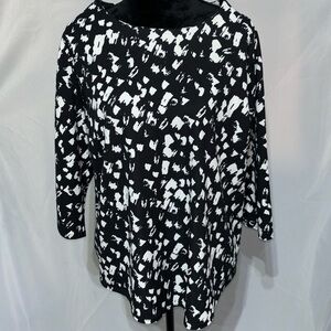 Melloday Black & White Boat Neckline 3/4 Length Sleeve Size 1X